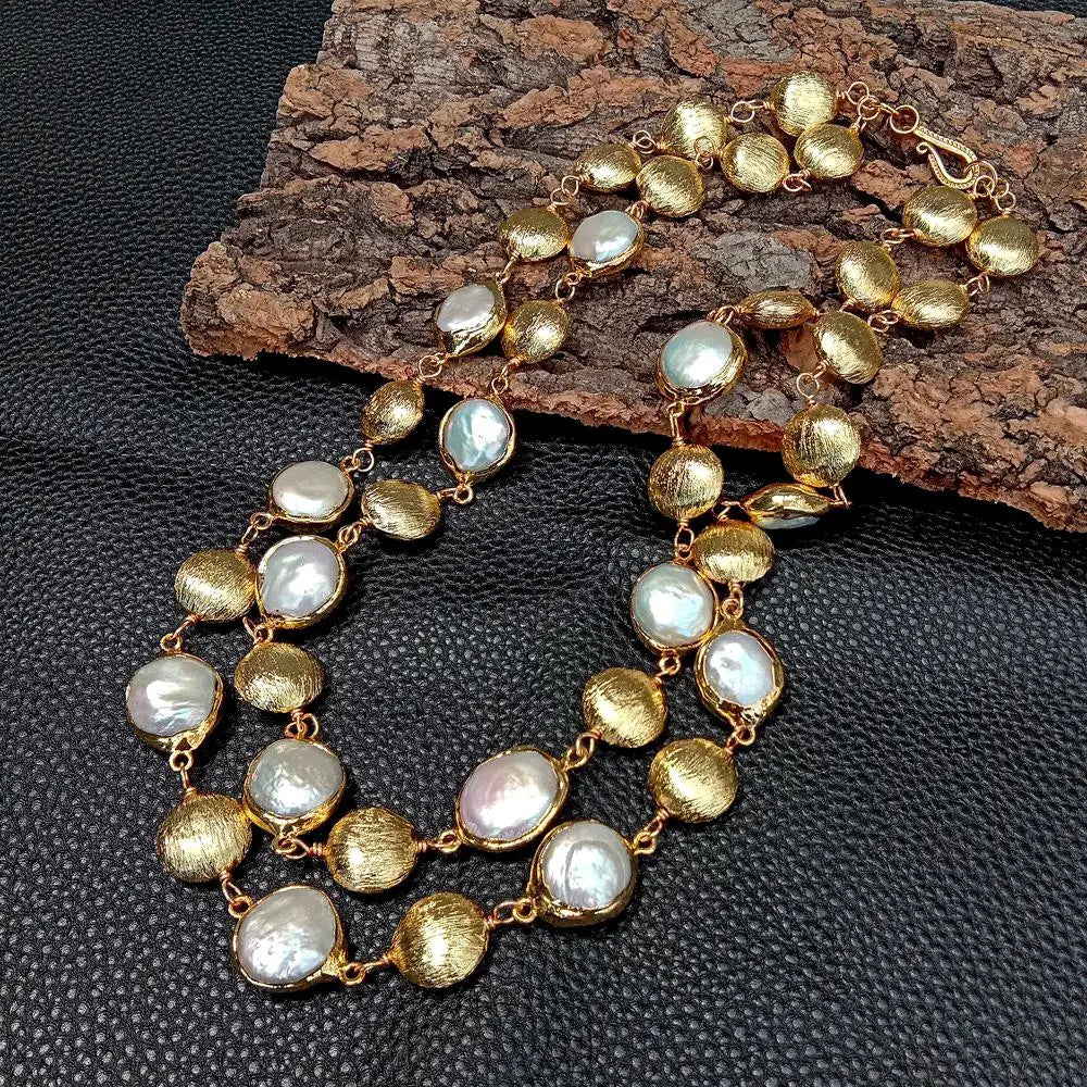 YYGEM-Collier de perles de culture d'eau douce pour femme, perle de pièce de monnaie blanche, bijoux multibrins brossés, style luxueux, 17mm, 15mm