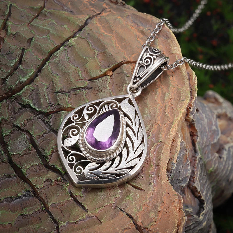 Collier pendentif en pierre précieuse en forme de goutte violette pour femme, style palais, élégant, banquet, danse, bijoux, accessoires, cadeau
