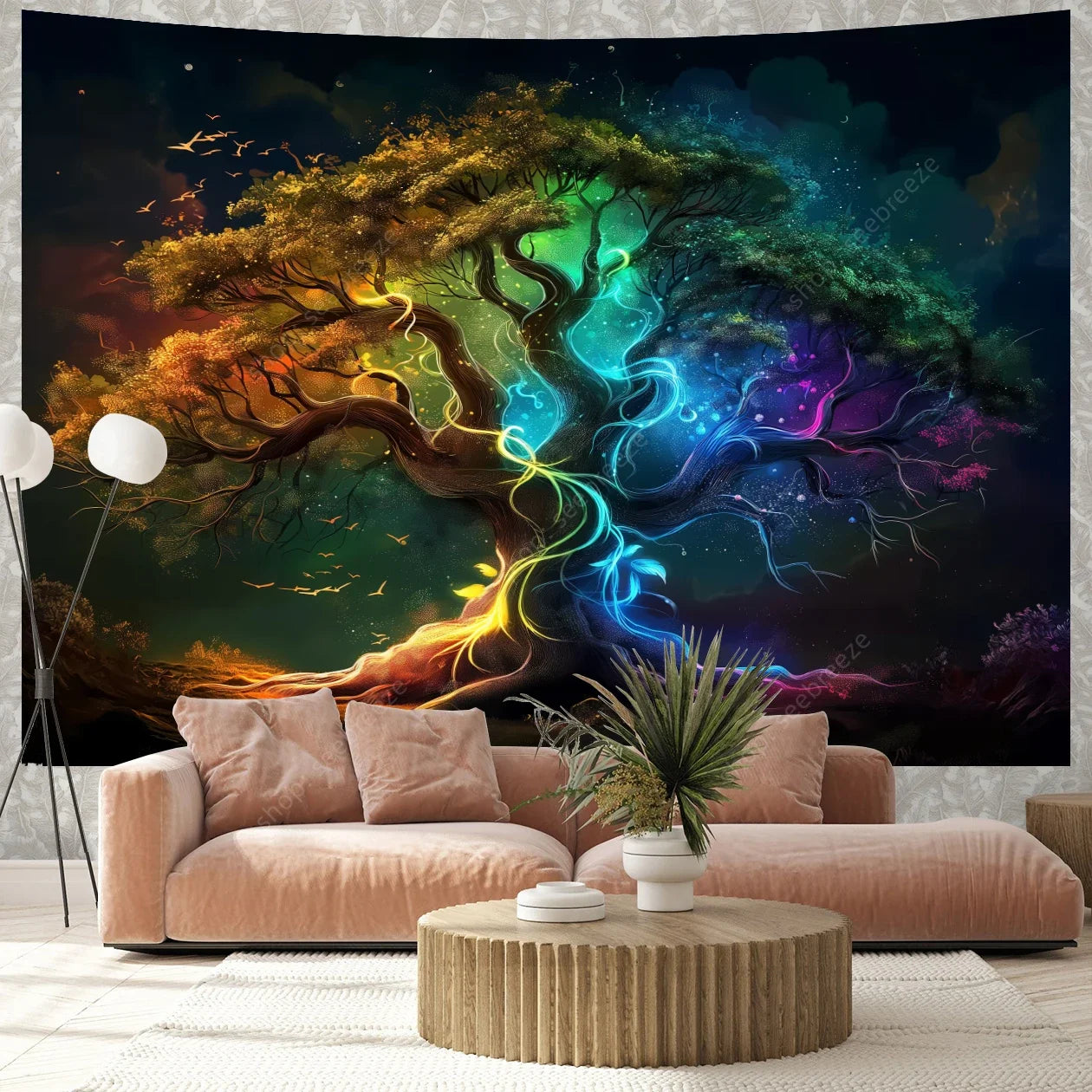 Tapisserie Murale Arbre de Vie Psychédélique Grand Mandala Bohème Sorcellerie Décor Salle de Rencontre