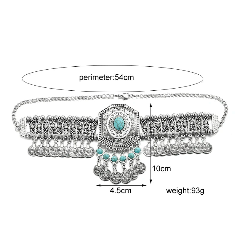 Collier ethnique pour femmes, ras du cou, bohème, Vintage, creux, géométrique, cristal, strass, perles, pièce de monnaie, pompon, bijoux