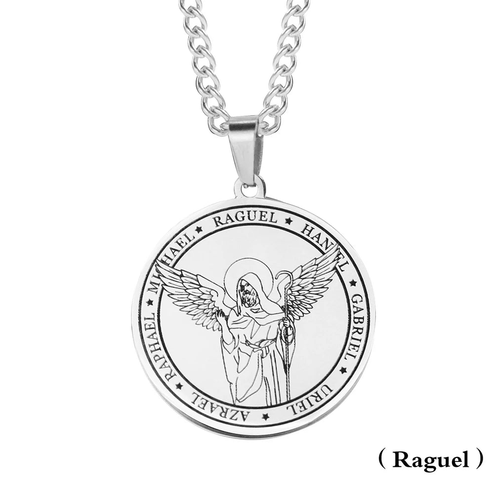 Religieux Azrael Gabriel Raphael Uriel Michael archange aile d'ange médaille en acier inoxydable pendentif collier bijoux