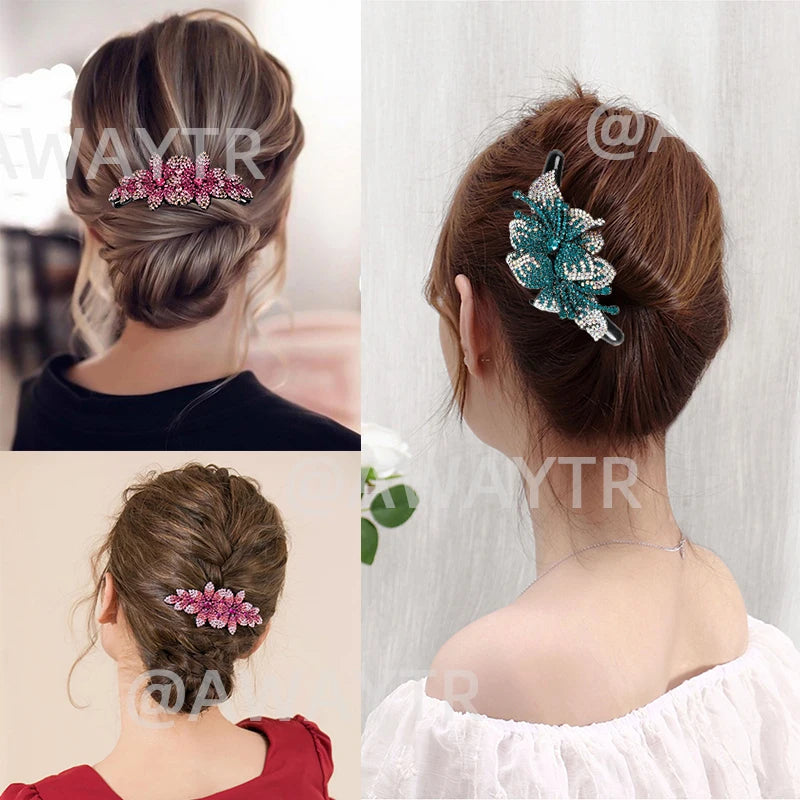 Peigne à cheveux AWAYTR en cristal avec strass – Accessoire professionnel pour chignons, tresses et queues de cheval