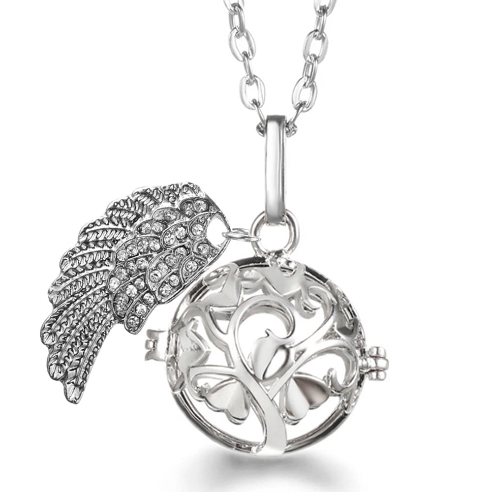 Collier Bola Mexique avec ailes d'ange, arbre de vie – diffuseur d'huile essentielle aromathérapie, pendentif parfumé pour femme, idée cadeau raffinée.