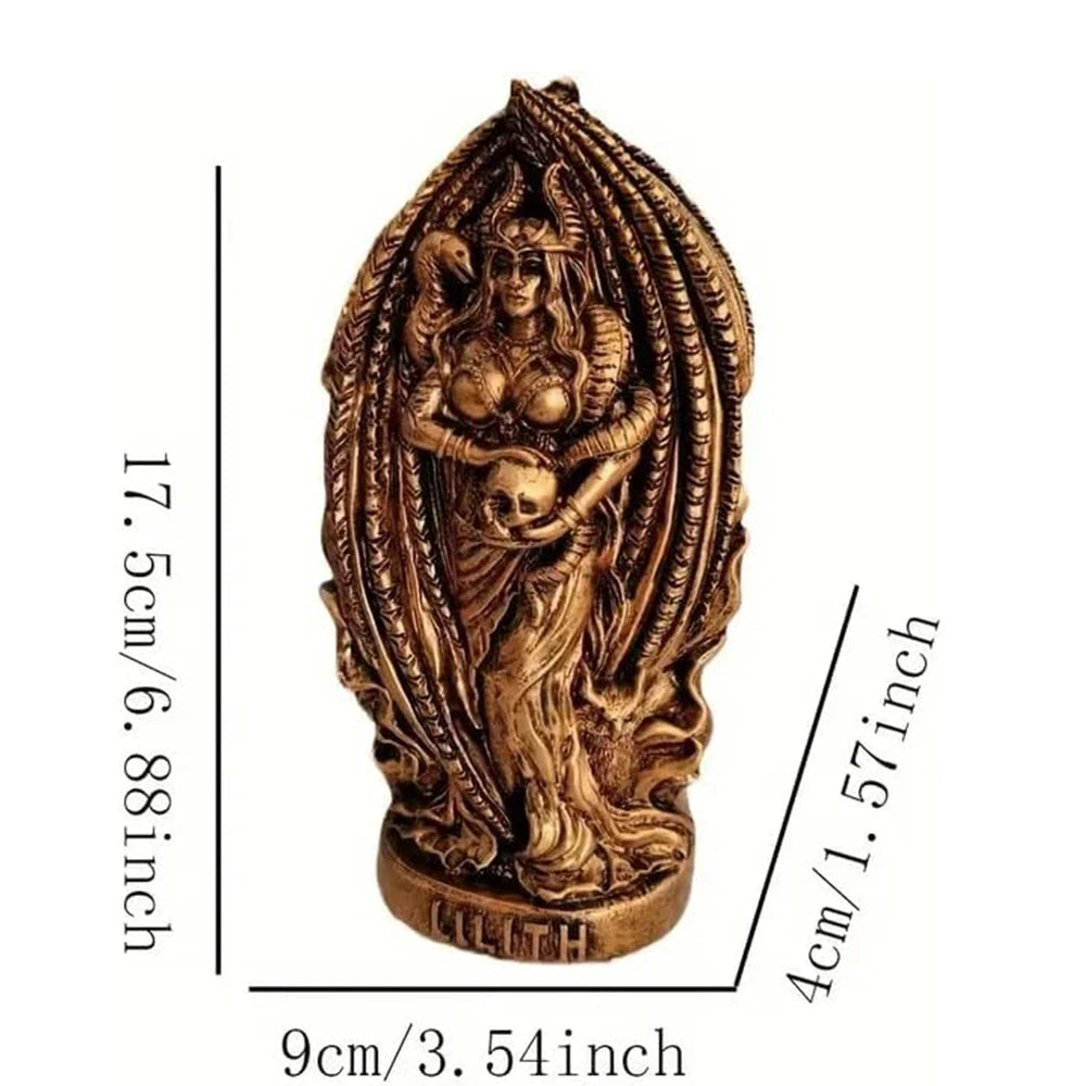 Statue en résine Lilith - Sculpture gothique Lilith, adaptée à la décoration d'autel et de table, inspirée de la mythologie nordique (or)
