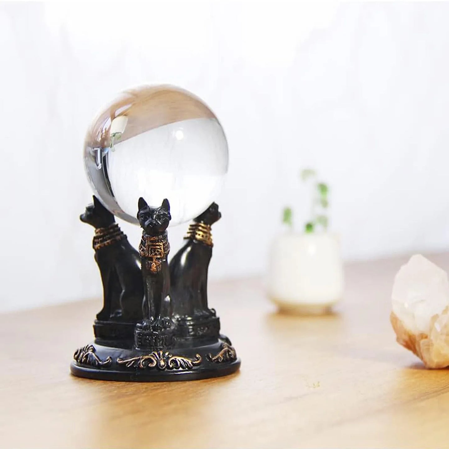 Ensemble d'ornements de boule de cristal de Divination, présentoir de boule de cristal de chat bast égyptien, Figurine en résine, décoration de maison