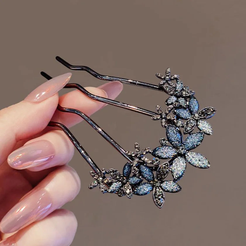 Épingle à cheveux en forme de 03/U pour femme, fermoir à cheveux en alliage féminin, accessoires pour chignon rétro français, perle élégante, peignes à fleurs, cadeau