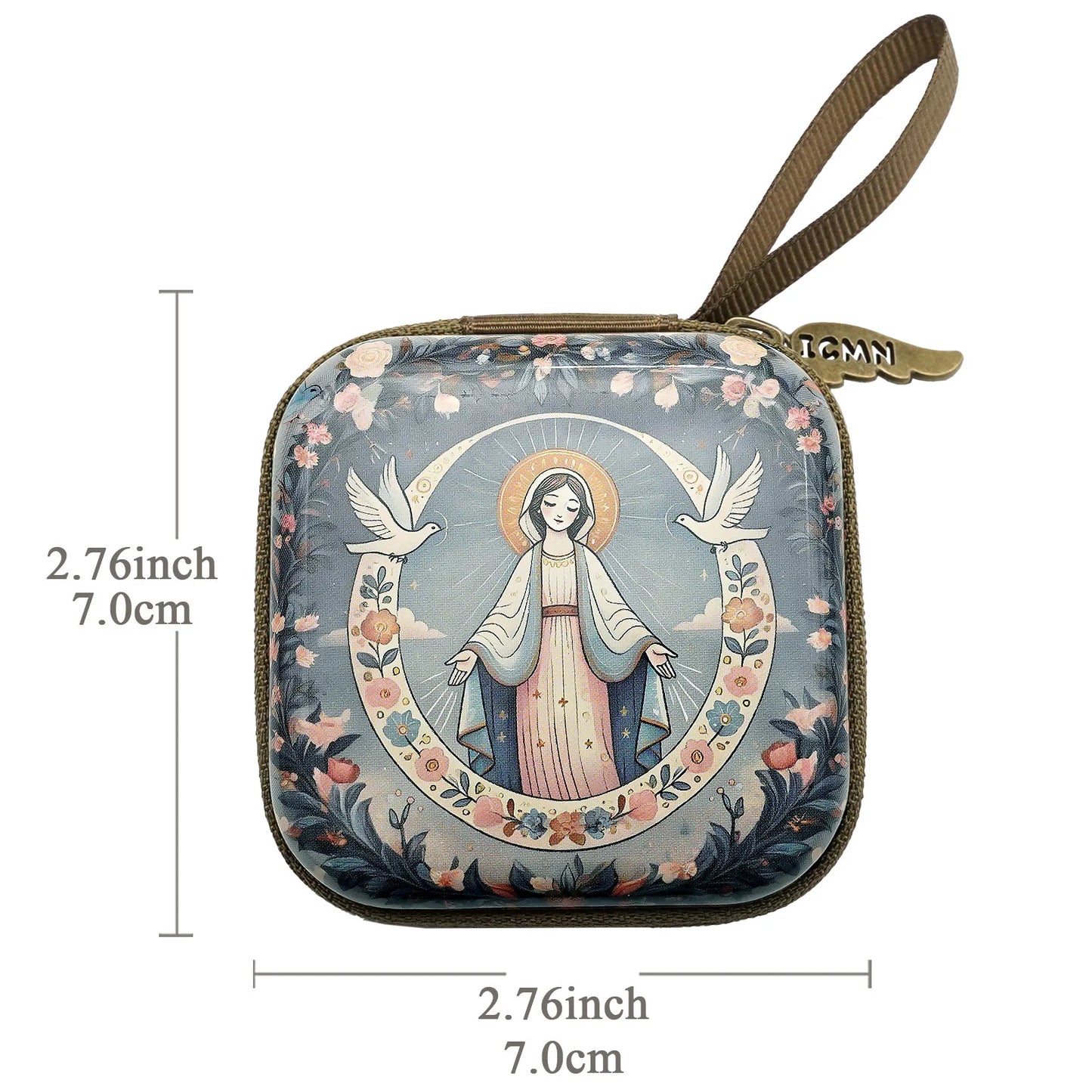 7x7 cm vierge marie jésus prière chapelet sac bijoux religieux boîte de rangement Articulos religiosos catholico