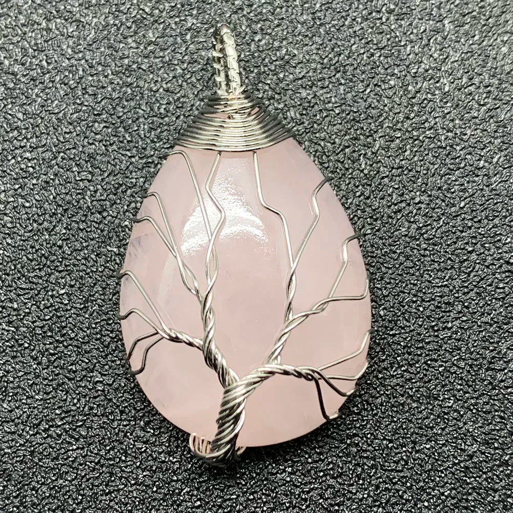 Pendentif en pierre naturelle pour femme, breloques en cristal, arbre de vie fait à la main, goutte d'eau, bijoux de déclaration, cadeau de bricolage, mode