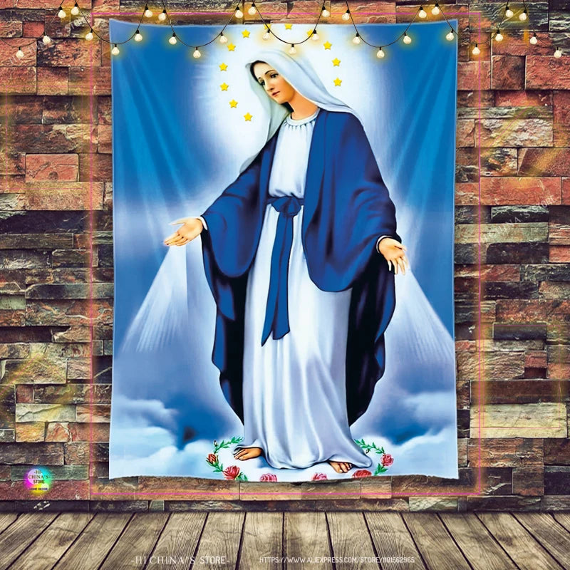 Tapisserie murale suspendue de jésus, vierge marie, accessoire esthétique d'ange décoratif pour la maison, style bohème, décor de salle du Christ
