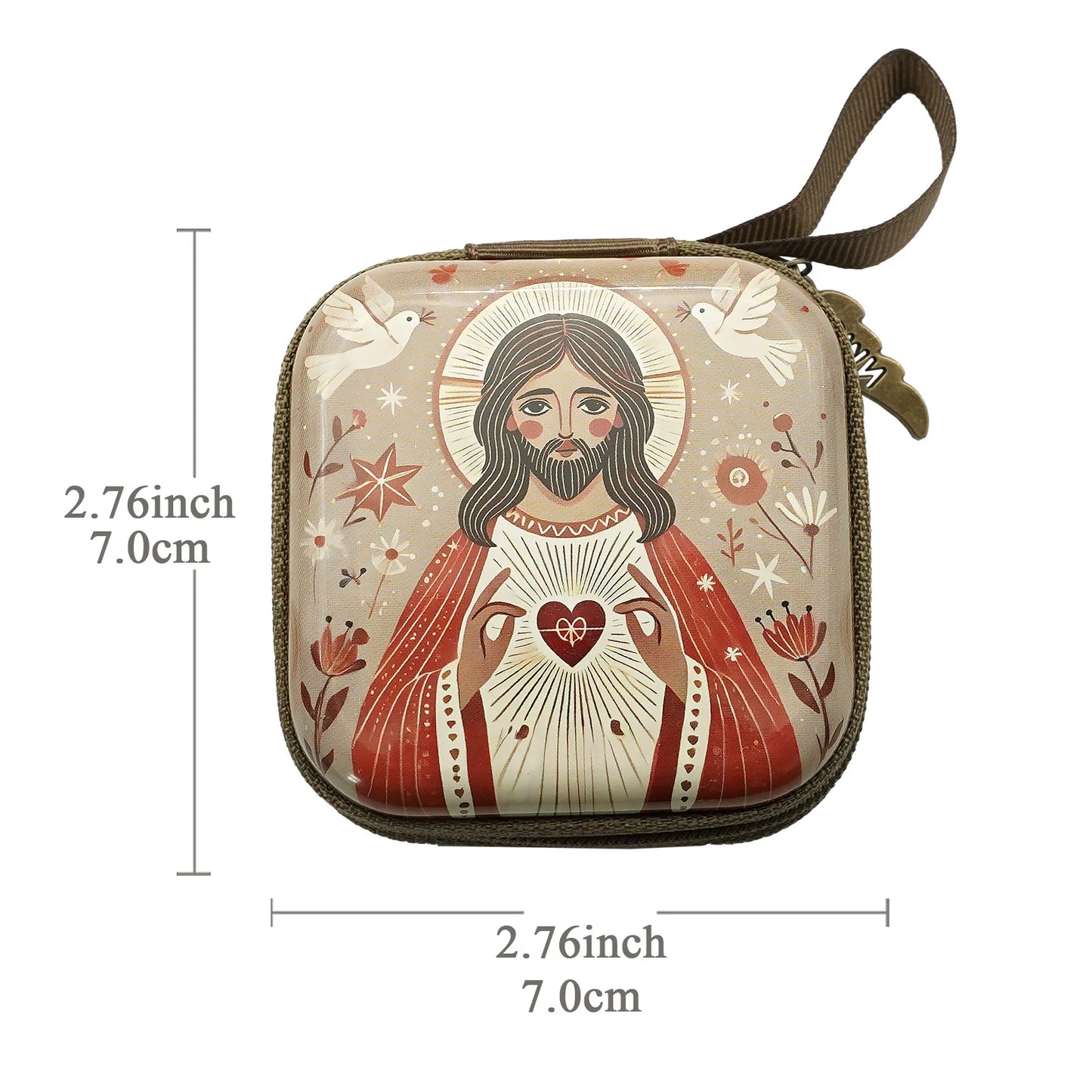 7x7 cm vierge marie jésus prière chapelet sac bijoux religieux boîte de rangement Articulos religiosos catholico