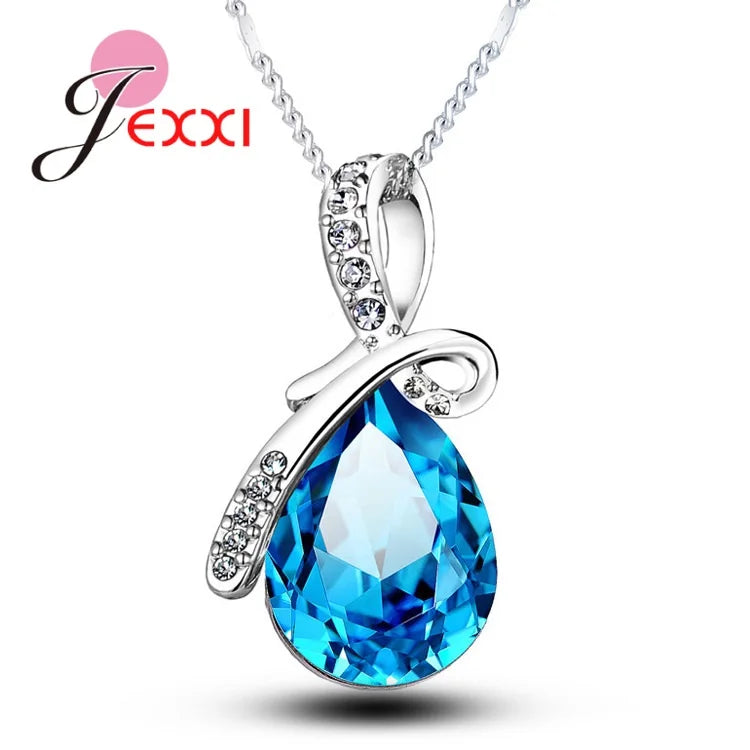 Pendentif goutte d'eau cubique en argent regardé 925, cristal de documents multiples, bijoux de fiançailles de mariage, cadeau pour les patients, contre-indiqué, colliers de la présidence