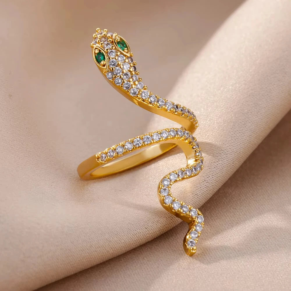 Bague Serpent Réglable en Acier Inoxydable Plaqué Or 316L – Style Gothique Vintage Unisexe