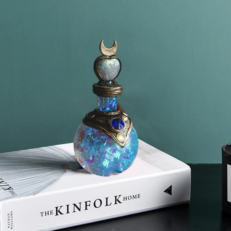 Mini bouteille de potion magique en résine – Ornement mystique pour bureau et décoration intérieure, symbole d’elfes, sagesse et aura protectrice