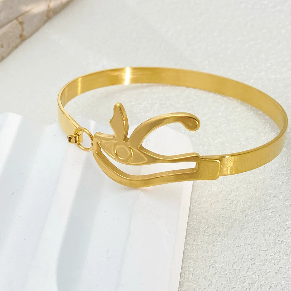 Bracelet élégant œil d'horus en acier inoxydable pour femmes, manchette réglable, Protection égyptienne antique, amulette, bijoux cadeau