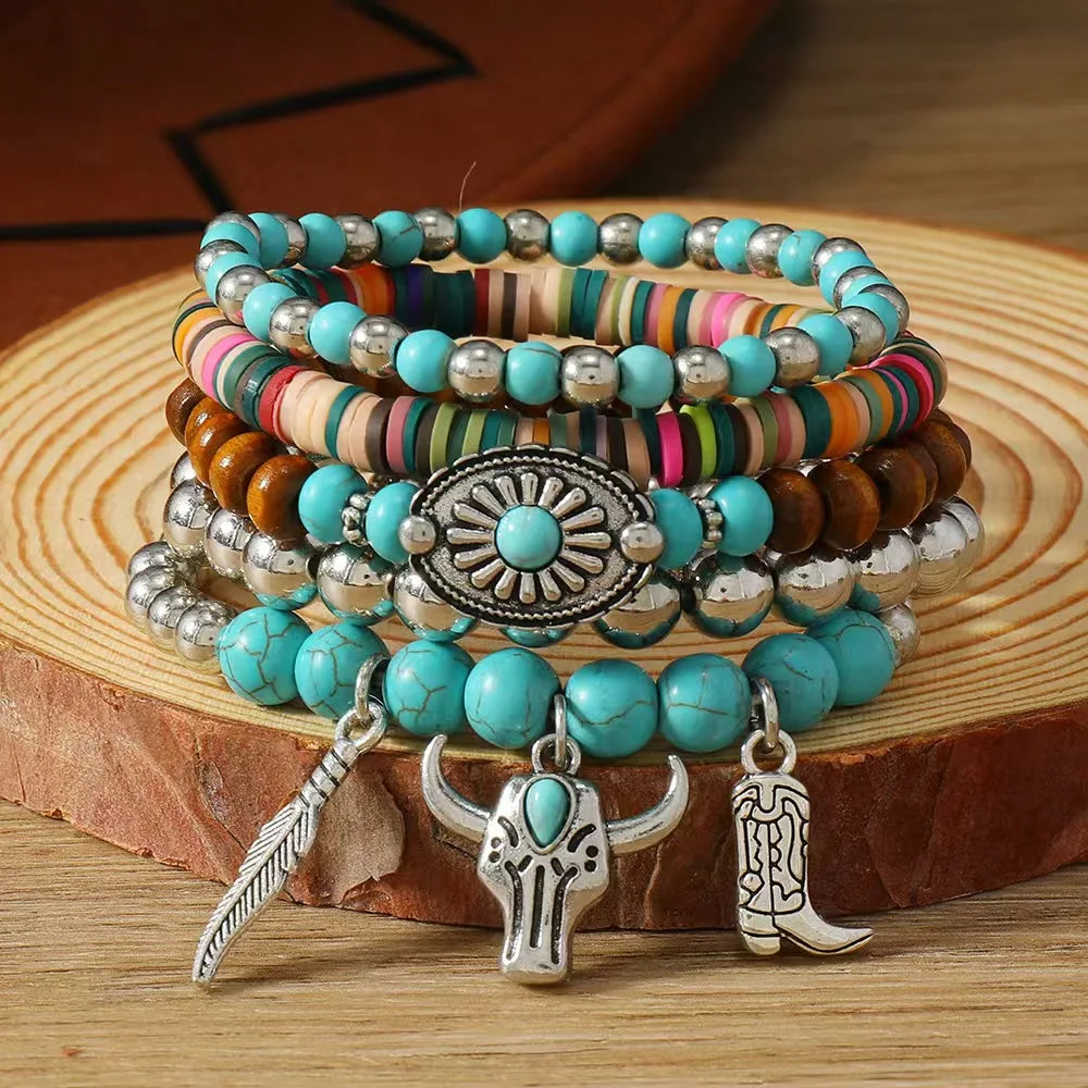 Chapeau de pays occidental tête d'animal feuille plume femmes Bracelets porte-bonheur femmes Bracelets en cuir hommes bracelet en gros bijoux cadeau