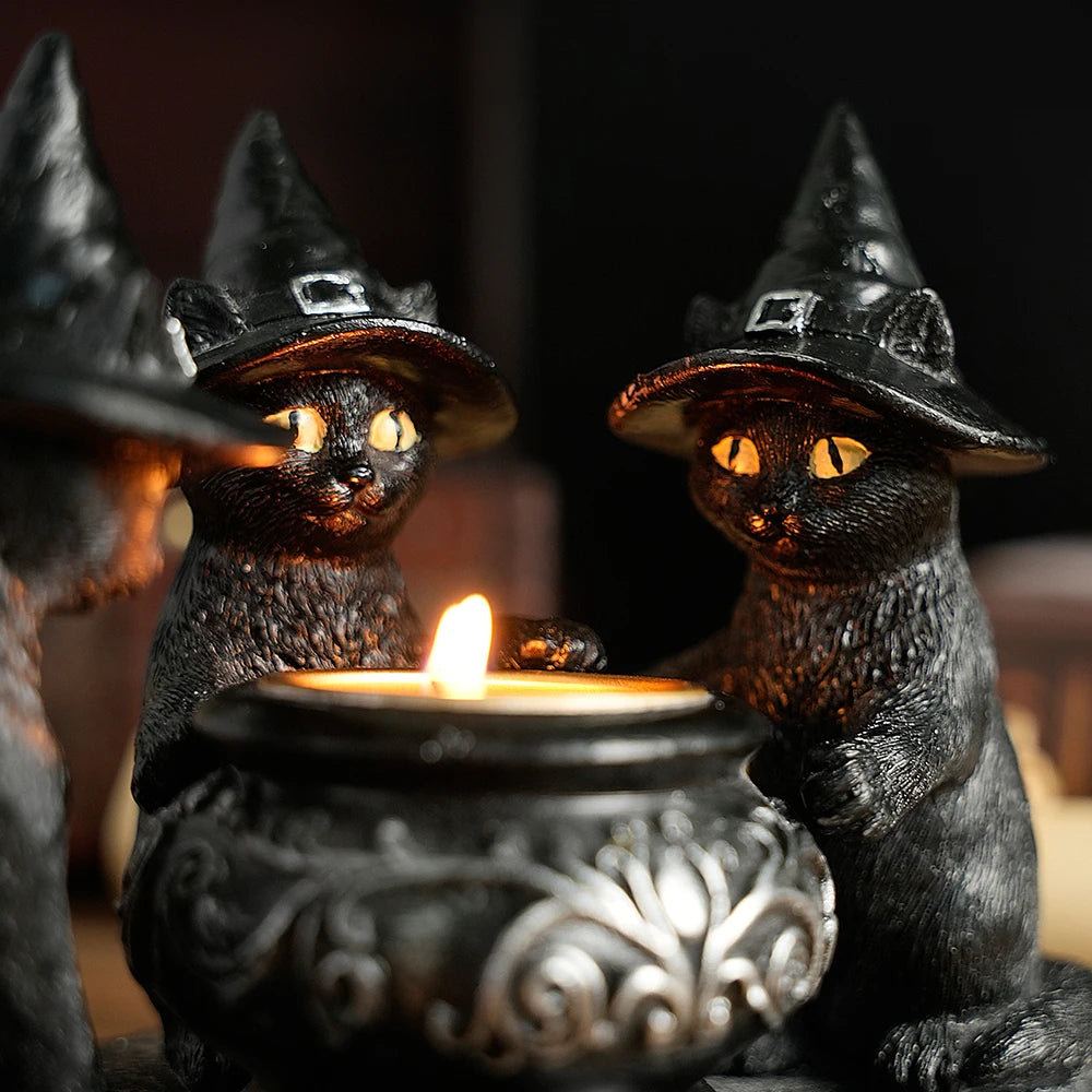 Bougeoir en résine de chat de sorcière, décoration d'Halloween, artisanat de vacances, décoration de la maison, 1 PC