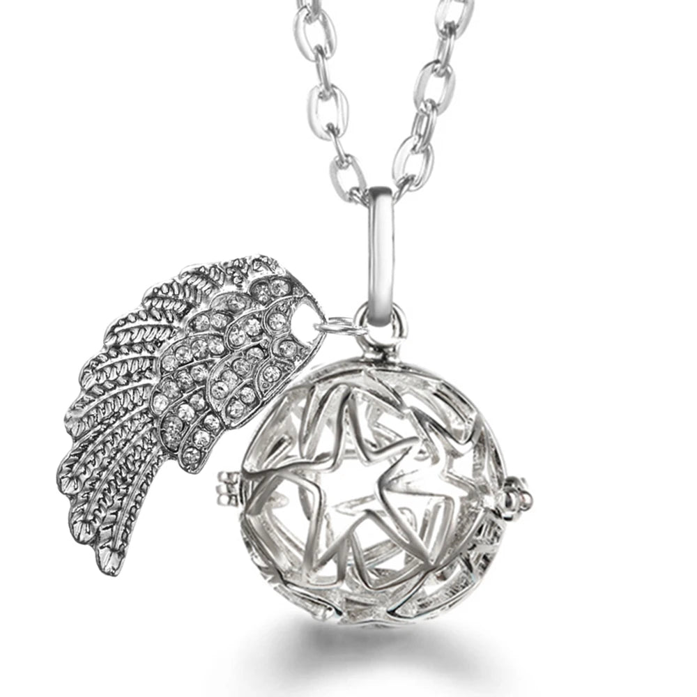 Collier Bola Mexique avec ailes d'ange, arbre de vie – diffuseur d'huile essentielle aromathérapie, pendentif parfumé pour femme, idée cadeau raffinée.