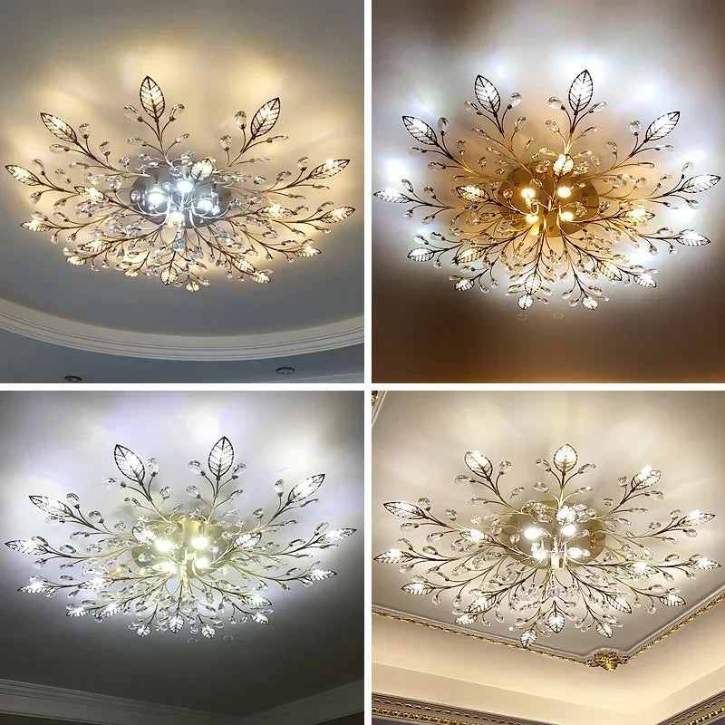 Plafonnier LED en cristal au design nordique moderne, disponible en noir et en jaune or, luminaire décoratif de plafond, idéal pour un salon ou une chambre à coucher, G4