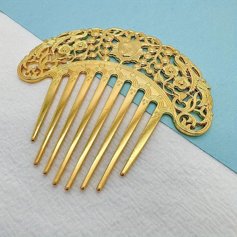 Épingle à cheveux chinoise rétro, peigne à cheveux, plat Hanfu, ornement de cheveux, sculpté creux, ornement doré, peigne en métal, nouveau