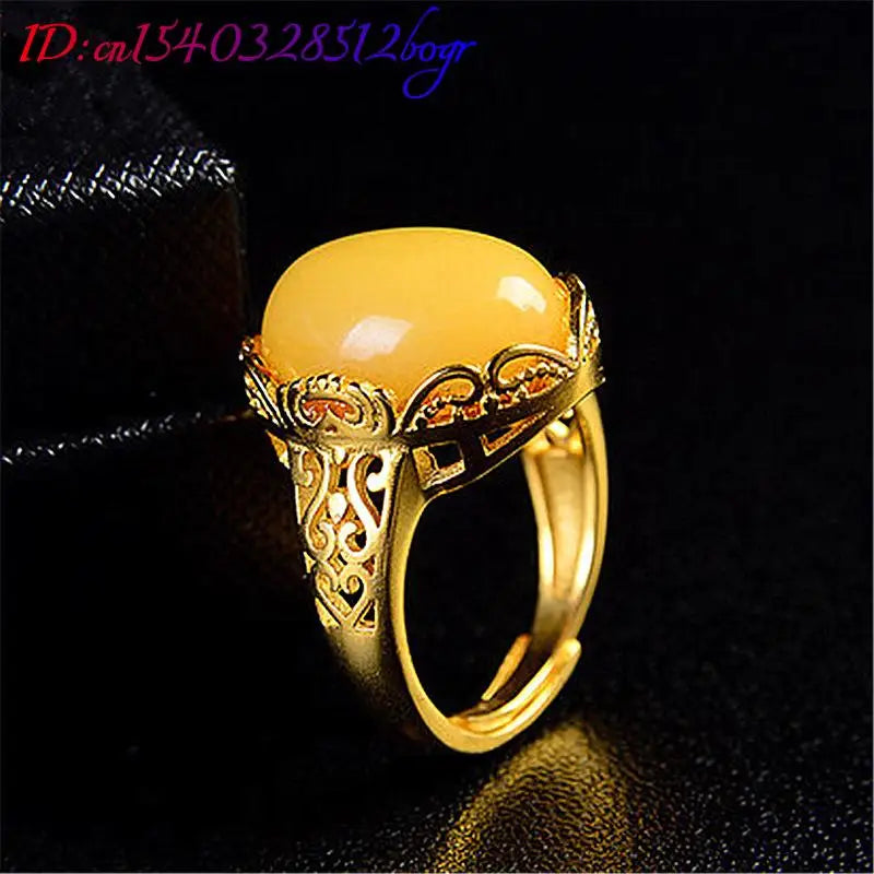 Bagues en ambre jaune, bijoux naturels, Talismans de luxe, amulette plaquée or 18 carats, bague réglable, cadeaux pour femmes