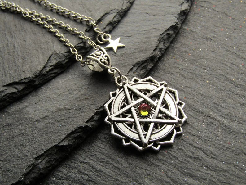 Collier Pentacle à éclat, collier pentagramme, pendentif Pentacle, collier Wicca, collier païen, Pentacle