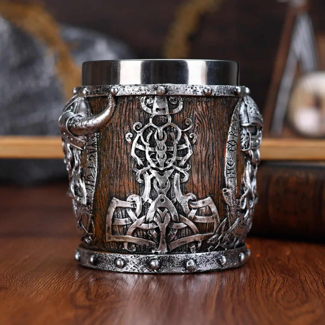 Valhalla Viking acier inoxydable nordique Viking baril Dragon bateau guerrier corne crâne bière tasse Tankard Stein tasse 400 ml