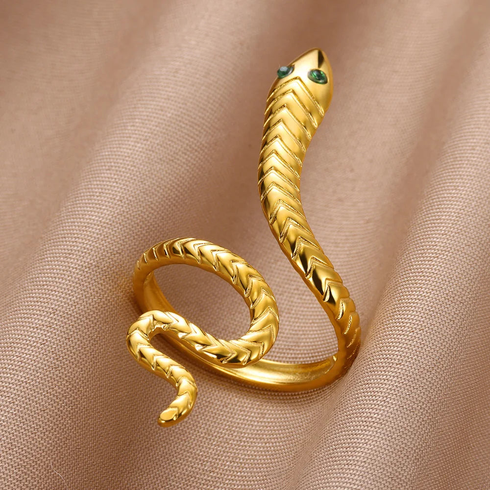 Bague Serpent Réglable en Acier Inoxydable Plaqué Or 316L – Style Gothique Vintage Unisexe