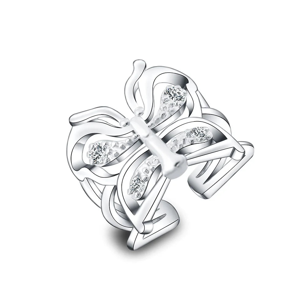 Bague papillon en argent Sterling 925 pour femmes, ouverture réglable, Zircon creux, mode, cadeau de fête d'anniversaire, bijoux de charme de mariage