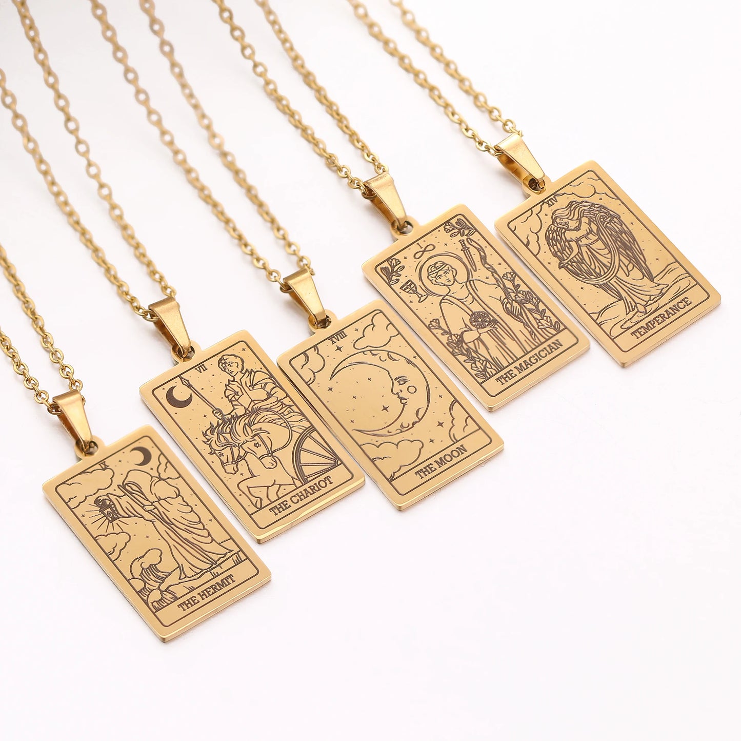 Collier de carte de Tarot en acier inoxydable, amulette porte-bonheur, bijoux ras du cou pour femmes, pendentif magicien/étoile/lune/soleil, vente en gros