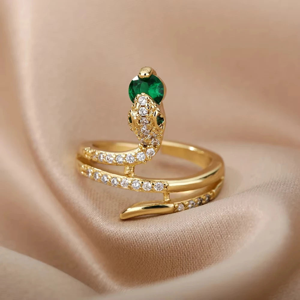 Bague Serpent Réglable en Acier Inoxydable Plaqué Or 316L – Style Gothique Vintage Unisexe