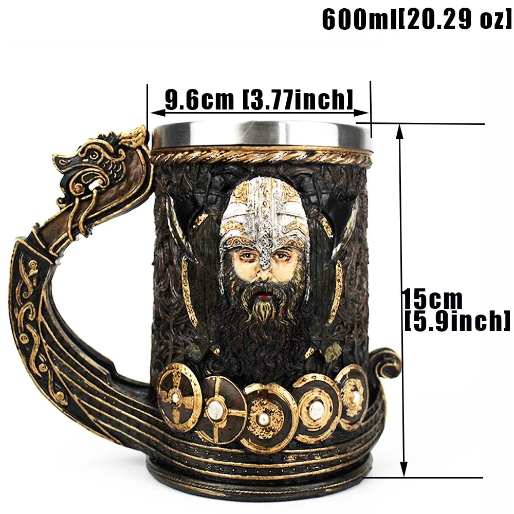 600ML Viking Mug Collection 304 acier inoxydable insérer résine bière Danegeld Tankard café bière tasses tasse Halloween amis cadeau