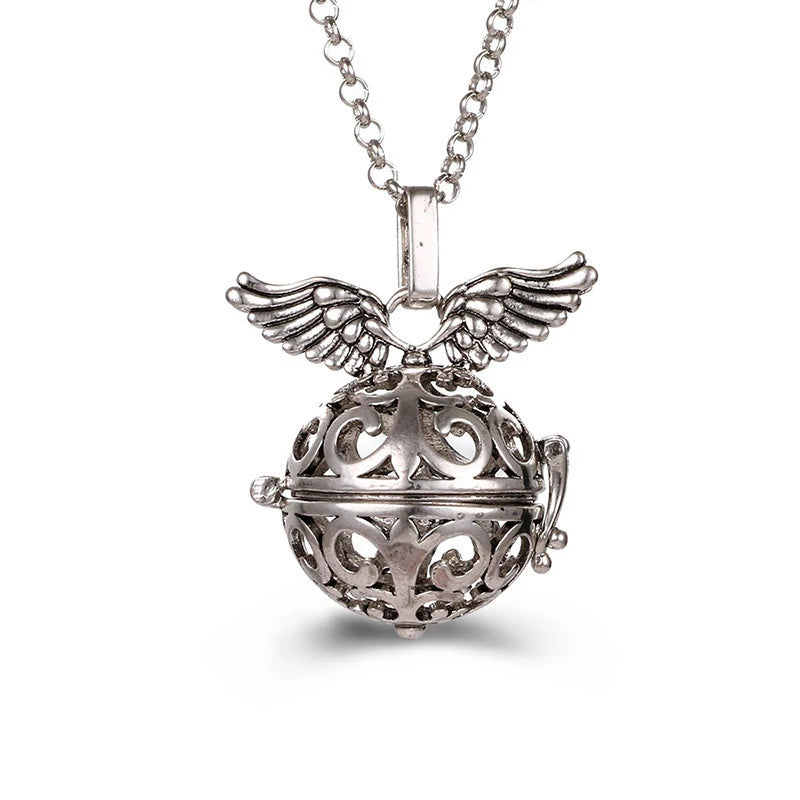 Nouveau charme carillon du mexique ailes d'ange creuses collier Vintage bijoux boule de musique pendentif aromatique pour les femmes accessoires de mode d'été