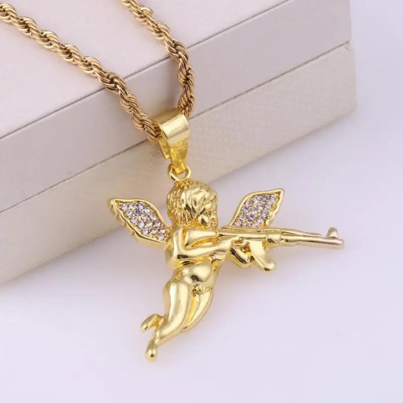 Collier ange gardien couleur or pendentif ailes d'ange Style rétro pendentif bijoux en gros
