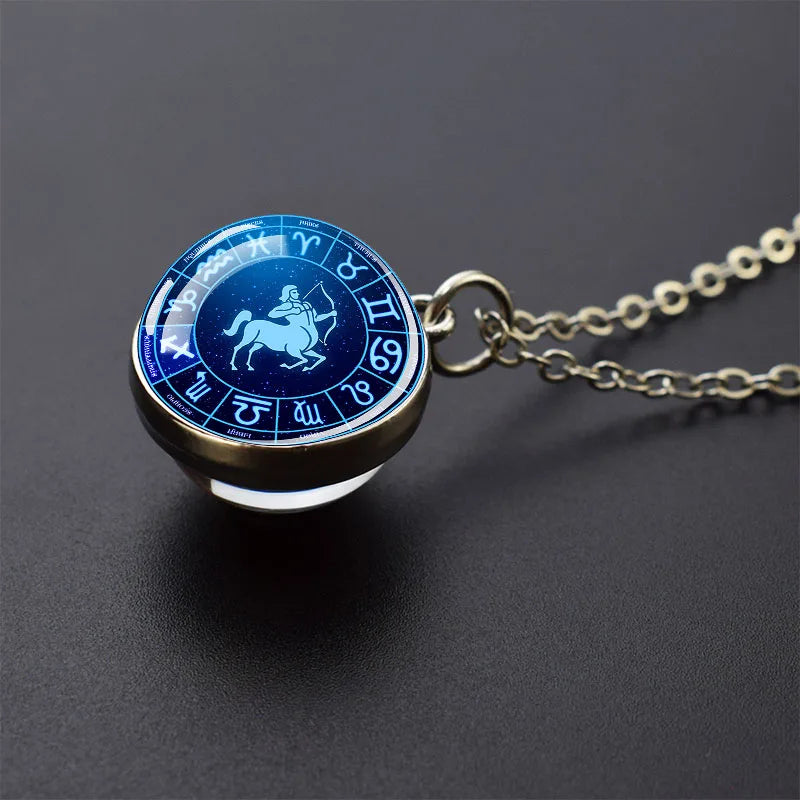 Pendentif boule de verre double face pour femme, signes du zodiaque, équiprésidence, 12 constellations, planète, bélier, lion, vierge, bijoux, cadeau