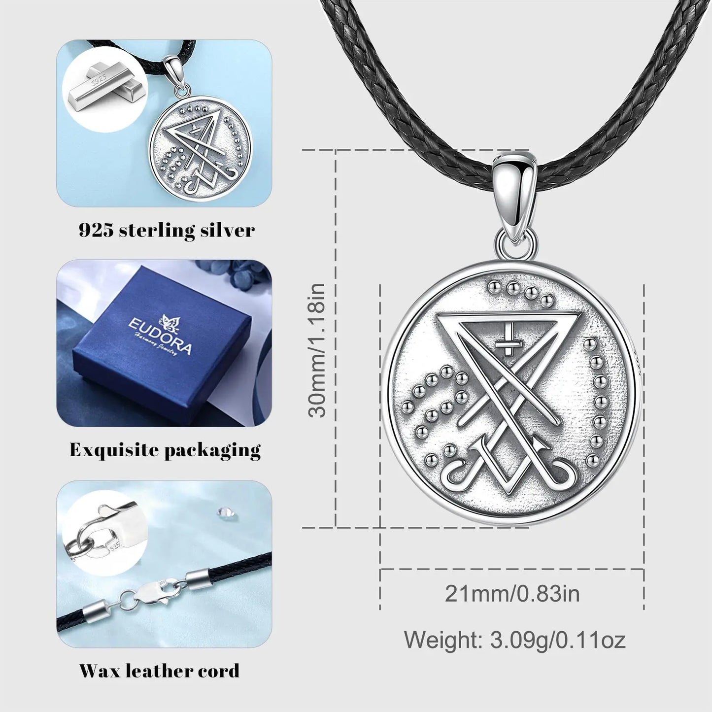 Eudora-Pendentif de l'église de Satan en argent regardé 925, symbole satanique, sceau de Lucifer, Lavey, collier de sécurité GNE, cadeau de bijoux