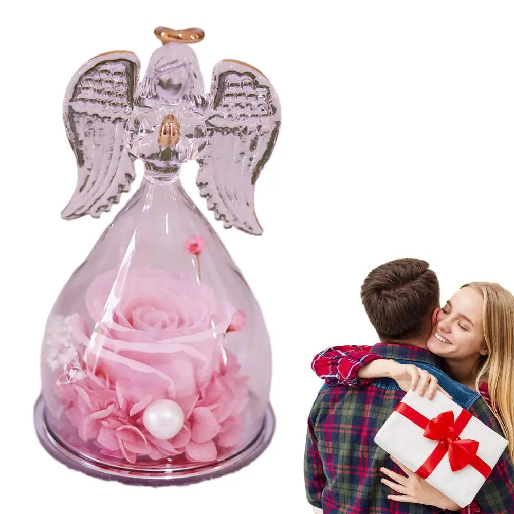 Ange Rose fleur éternelle ange verre romantique conservé Rose ange décor décoratif ange Statues et Figurines cadeaux pour maman