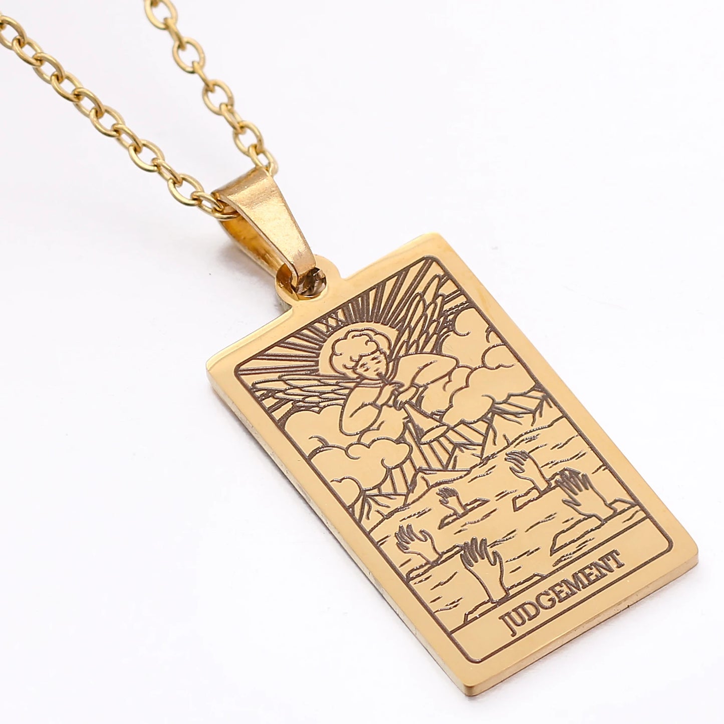 Collier de carte de Tarot en acier inoxydable, amulette porte-bonheur, bijoux ras du cou pour femmes, pendentif magicien/étoile/lune/soleil, vente en gros