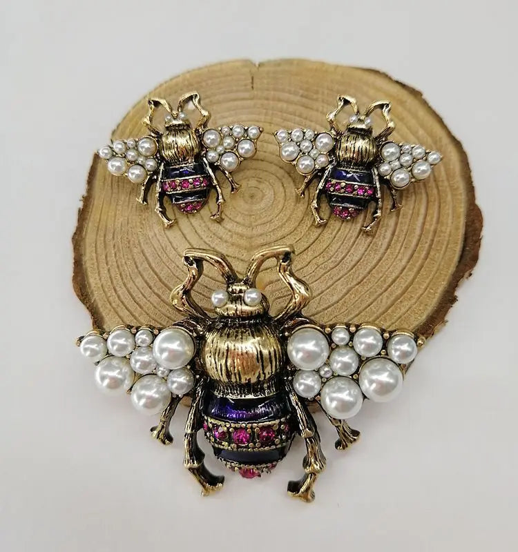 Boucles d'Oreilles en Clip pour Femme, Incrustation d'Insectes, Perle, ix