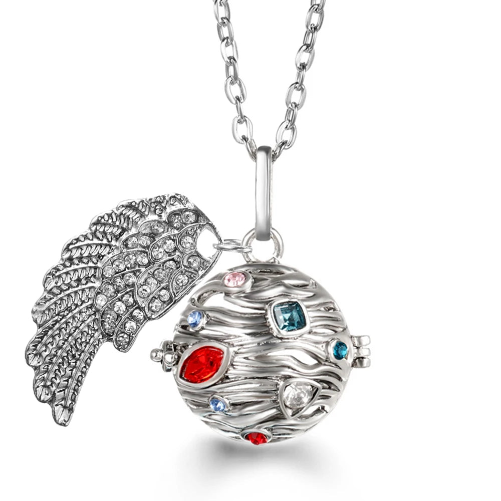 Collier Bola Mexique avec ailes d'ange, arbre de vie – diffuseur d'huile essentielle aromathérapie, pendentif parfumé pour femme, idée cadeau raffinée.