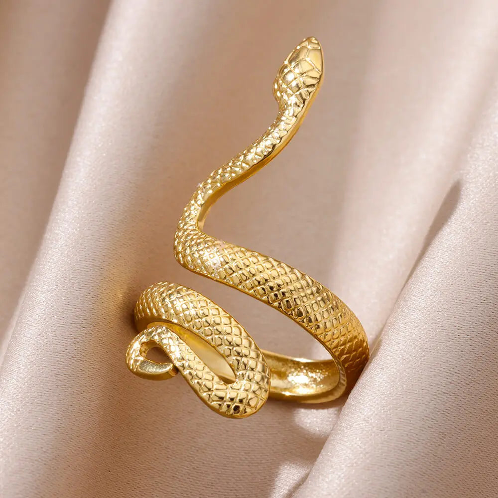 Bague Serpent Réglable en Acier Inoxydable Plaqué Or 316L – Style Gothique Vintage Unisexe