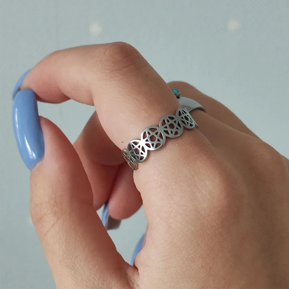 COOLTIME – bague pentagramme surnaturel pour femmes, en acier inoxydable, géométrique, circulaire, Pentacle, Couple, bijoux cadeau