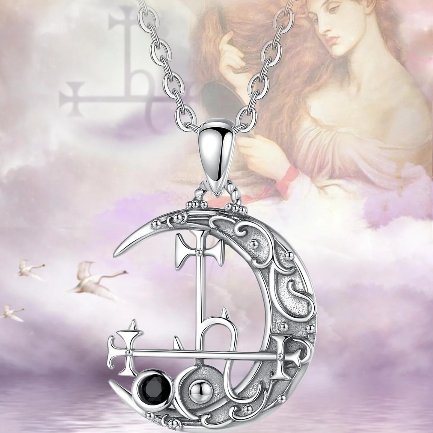 Eudora 925 argent Sterling Lilith lune collier pour femmes homme Vintage démon Lilith Sigil pendentif personnalité bijoux cadeau de fête