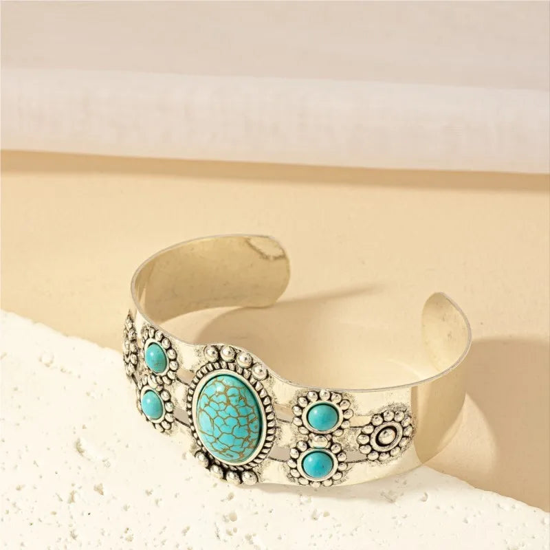 Bracelet manchette turquoise incrusté Élpour hommes et femmes, style bohème vintage, bracelets de personnalité, design créatif, cadeau de bijoux