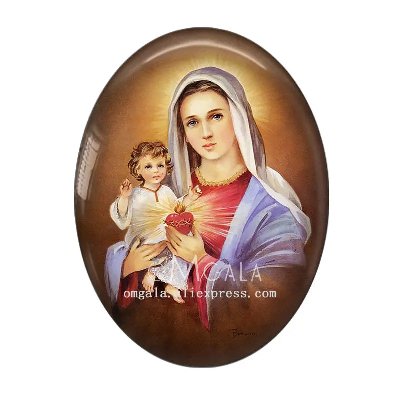 Cabochon Ovale en Verre à Dos pio, 10 Pièces, Motifs Rétro Vierge Marie et Bébé Jésus, 13x18mm/18x25mm/30x40mm