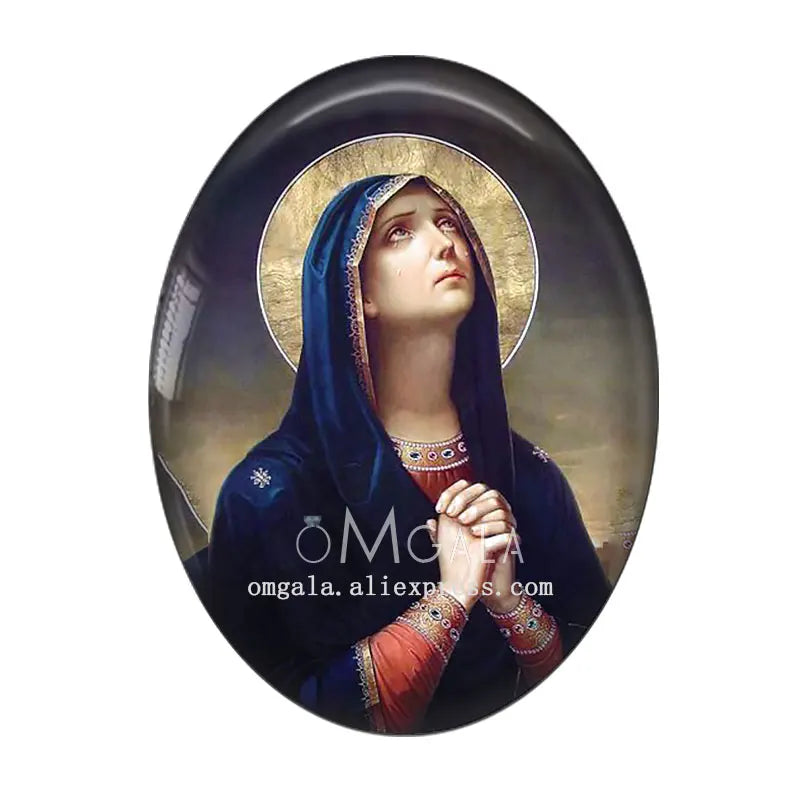 Cabochon Ovale en Verre à Dos pio, 10 Pièces, Motifs Rétro Vierge Marie et Bébé Jésus, 13x18mm/18x25mm/30x40mm