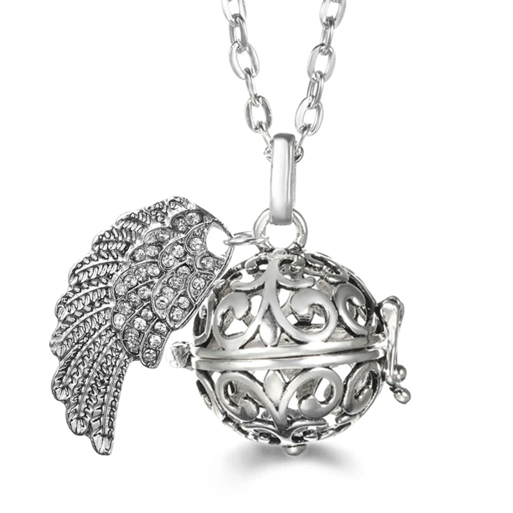 Collier Bola Mexique avec ailes d'ange, arbre de vie – diffuseur d'huile essentielle aromathérapie, pendentif parfumé pour femme, idée cadeau raffinée.