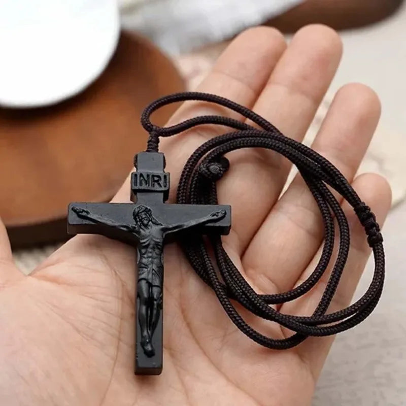 Collier croix de Jésus en bois pour hommes et femmes, collier chrétien catholique Jésus Nina ifix