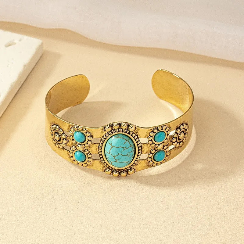 Bracelet manchette turquoise incrusté Élpour hommes et femmes, style bohème vintage, bracelets de personnalité, design créatif, cadeau de bijoux