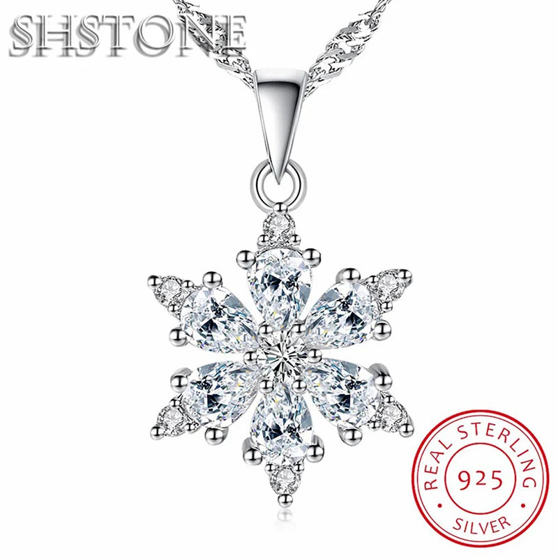 SHSTONE – collier avec pendentif flocon de neige en argent Sterling 925, Zircon AAA, pour femmes, bijoux fins de mariage