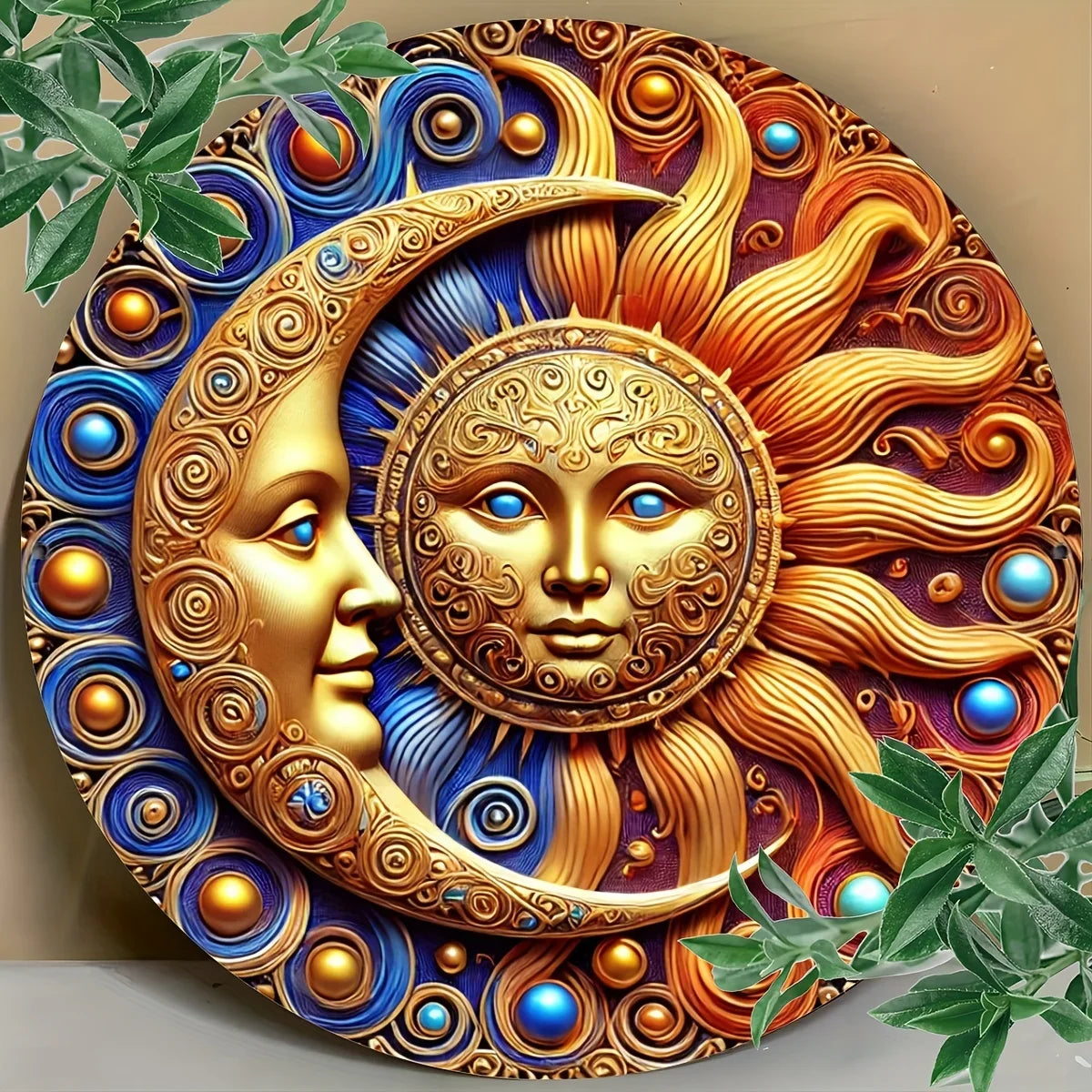 Panneau métallique rond en étain, soleil et lune rustique, décoration d'intérieur Durable et résistante aux intempéries pour maman et femme, 1 pièce